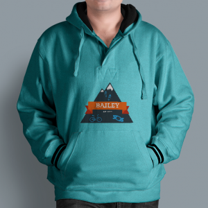 Bailey logo with mountain design, hiking shoes, bicycle and kayak