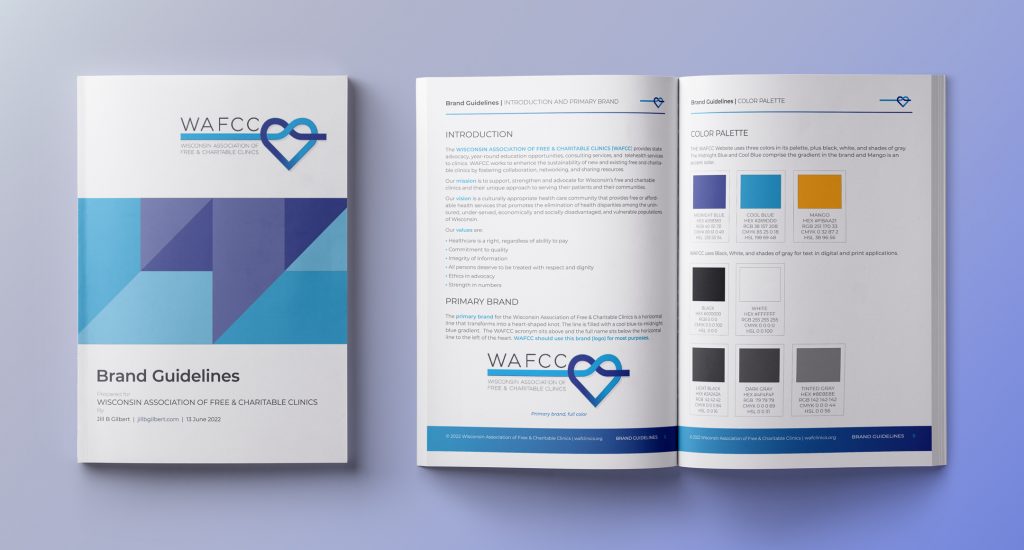 Wisconsin Association of Free & Charitable Clinics (WAFCC) Brand Guidelines Mockup