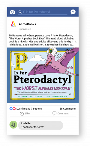 P is for Pterodactyl, sponsored Facebook post